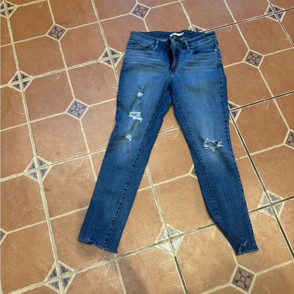 Levi's Women's Blue Distressed Skinny Jeans
